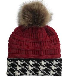 Fur Pom Ball Knitted Acrylic Beanies Winter Warmer jacquard knit Hats Adults Slouchy Mens Womens sport Snow Cap christmas hat