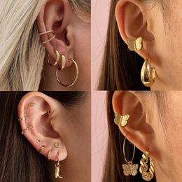 Hoop Earrings Trendy Golden Butterfly Round Set For Women Geometric Metal Circle Huggies Earring Ear Cuffs Jewelry Gift 2023