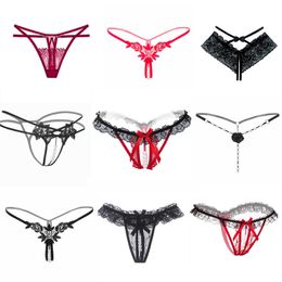 Briefs Panties Sexy Gstring T Panties Female Underwear Lace Thongs Women's Pants Sexy Pearl panties Erotic Women Crotchless panties plus size J2305