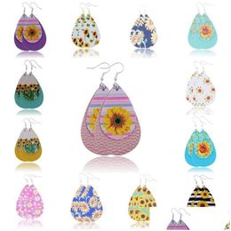 Dangle Chandelier Colorf Sunflower Print Leather Teardrop Earring For Women Fashion Spring Floral Earrings Jewellery 19 Styles Drop D Dhw3A