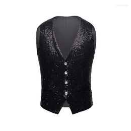 Men's Vests Men's Vest Coat Wear V-Neck Sequin Nightclub Stage Clothing Fashion Trend Casual Plus Size