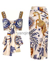 Women's Swimwear Fashion Vintage Art Animal Print Eye Binding Design Split Swimsuit Bikini And Covering 2023 Summer New Women's Designer Style J230603