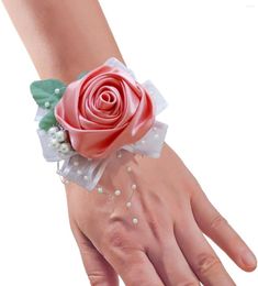 Decorative Flowers Wrist Corsages For Wedding | Rose Bud - Girl Corsage Wristlet Band Bridesmaid Party Prom H