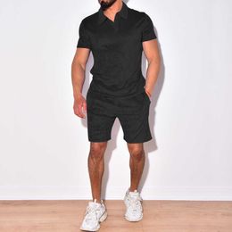 Men's Tracksuits Summer towel short sleeved track set men's fashionable T-shirt shorts two-piece sports street wear P230603