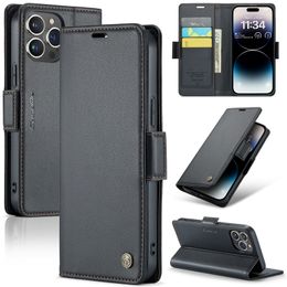 CaseMe Leather Flip Stand Wallet Cases for iPhone 14 Pro Max 13 12 11 XS XR X 8 7 Plus Shockproof Card Slots Holder Phone Cover