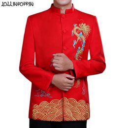 Blazers Chinese Traditional Style Men Dragon Embroidery Suit Jacket Mandarin Stand Collar Mens Wedding Jacket Tunic Jackets