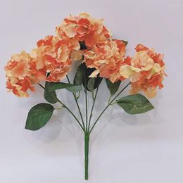 Decorative Flowers Artificial Hydrangea Simulation Orange Silk Bouquet Wedding Party Flower Arrangement Home Living Room Garden Desktop