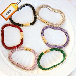 Wholesale Women Jewelry 18K Gold Plated Stainless Steel Rainbow Colorful Baguette Lab Grown Diamond Tennis Bracelet Neckl
