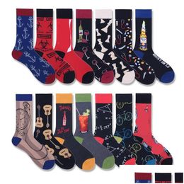 Men'S Socks Mens Men Fashion Cartoon Cola Red Wine Guitar Bike Anchor Funny Harajuku Hip Hop Street Style Happy Casual Skate Cotton Dho8L