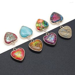 Pendant Necklaces 1pcs Natural Heart Shape Ocean Ore Pink Blue Emperor Stone For Necklace Jewelry Making Gift Size 16x18mm