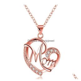 Pendant Necklaces Contrast Colour Crystal Heart Mom Necklace Diamond Fashion Love Jewellery Mothers Day Gift Drop Delivery Pendants Dhztq
