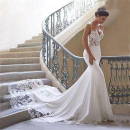 Mermaid Wedding Dress Sleeves Vestidos de novia Vintage Lace Sweetheart Neck Bridal Gown Backless Wedding Gowns208U