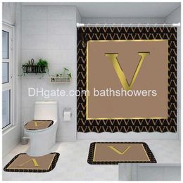 Shower Curtains Big Letter Absorbent Bath Mats Classic Bathroom Four Pieces Set Waterproof Anti Pee Baths Curtain Drop Delivery Home Dhugq