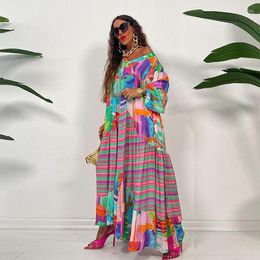 Ethnic Clothing Spring Summer African Women Long Sleeve V-neck Printing Dress Maxi Dashiki Dresses For XS-3XL