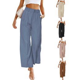 Women's Pants Capris Lucy ever summer casual full set high waist wide leg pockets Trousers women's new hot selling bag straight pants P230602