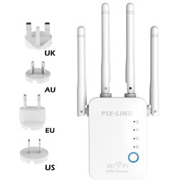 Routers PIXLINK WiFi Repeater Wireless Router Pro 300Mbps 4 Antenna Extender Amplifier Repeator Signal Cover Extender Range Extender