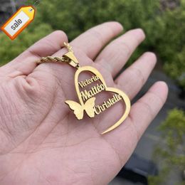 Qiuhan OEM Personalised Family Nameplate Pendant Rope Chain Heart Butterfly Custom Name Necklace