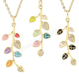 Metal Tree Branch Leaf Charms Necklaces With Clear CZ Zircon Elegant Leaves Pendant Choker For Women Fine Jewellery Gifts