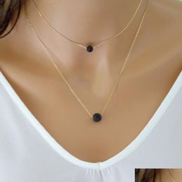 Pendant Necklaces 925 Sier Gold Plated Aromatherapy Essential Oil Diffuser Black Lava Stone Vintage Mtilayer Chain Rock Beads Neckla Dhvq6