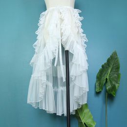 Dresses Sheer Lolita Apron Ruffled Waist Curtain Vintage Mesh Overlay Skirt