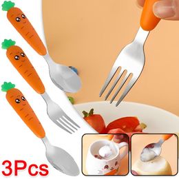 Dinnerware Sets Cute Cartoon Carrot Baby Fork Spoon Gadgets Stainless Steel Toddler Feeding Cutlery Children Utensil Tableware