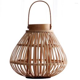 Candle Holders Handmade Round Wooden Bamboo Lantern In Small And Large Two Sizes Home Garden Decor Natural Hollow Handle