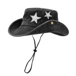 Wide Brim Hats 2023 Spring Cotton Star Embroidered Bucket Fisherman Outdoor Travel Sun Hat Men and Women 117 G230603