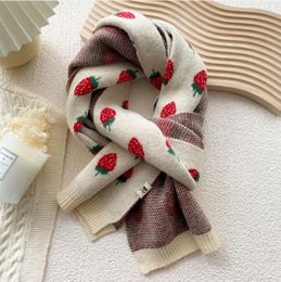 Scarves 2023 Cute Strawberry Printed Women Ladies Knitted Luxury Winter Warm Thick Scarf Shawl Women's Long For Neck Shawls