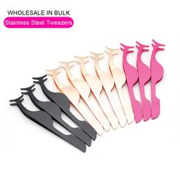 Eyelashes Wholesale Stainless Steel Rose Gold Eyelash Tweezers Bulk 10/20/30/40/50/100 Pieces Custom False Lash Applicator Bulk