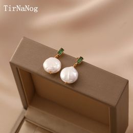 Dangle Chandelier France Nearly Circular Baroque Natural Freshwater Pearl Pendant Earrings Fashion Simple Green Crystal Earrings Women Jewellery 230602