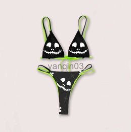 Women's Swimwear Yiiciovy Women Bikini Sets Swimsuit 2 Pcs Bikinis Halloween Skull Print V-Neck Bra + Low Waist Thong Bathing Suit for Summer J230603