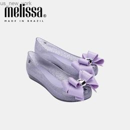 New Melissa Women's Beach Shoes Summer 2023 Ladies Fish Mouth Sandals Adult Girls Bow Knot Flat Single Shoes SM126 L230518