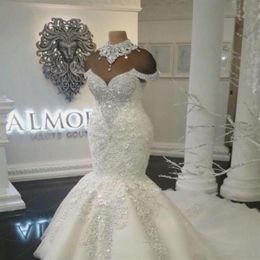 Custom Made Luxury Dubai Arabic Mermaid Wedding Dresses Plus Size Beading Crystals Court Train Wedding Dress Bridal Gowns214n