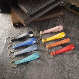 Keychains Simple Soild Colour Leather Keychain Business PU Wristlet Lanyard Strap Key Holder For Women Men Wallet Purse Charms Gifts