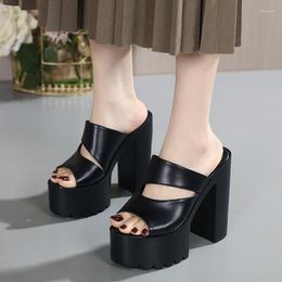 Sandals 34-39 Chunky Heel 14.5c High Heels Nightclub Sexy Platform Open Toe Summer Black White Shoes For Women