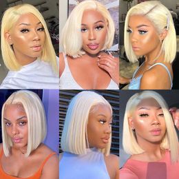 Short Bob Wig 613 Honey Blonde Brazilian Straight Lace Front Human Hair Wigs HD Remy Lace Frontal Wigs for Women