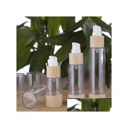 Bottiglie di imballaggio Nuovo flacone per imballaggio cosmetico in bambù 20 ml 30 ml 50 ml 80 ml 100 ml 120 ml pompa per vuoto senz'aria vuota per crema per trucco Seru Dh7Bk