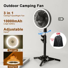 Fans 10000mah Rechargeable Portable Fan Ventilador Usb Auto Rotation Standing Fans Stand Cooler Desk Ceiling for Outdoor Camping