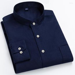 Men's Casual Shirts 2023 Stand Collar Turn-down All Cotton Longsleeve Shirt For Men Loose Retro Pocket Tops Mens Fashion Clothing