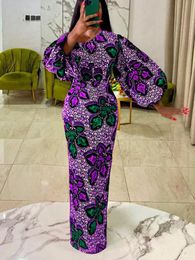 Dresses Purple Floral Printed Dresses Lantern Sleeve Off Shoulder Sexy Bodycon Long African Gowns 3xl Evening Party Outfits 2023 Fashion