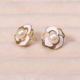 Stud Earrings Natural Freshwater Pearl Camellia Japonica For Jewellery Making DIY Women Party Banquet Gift