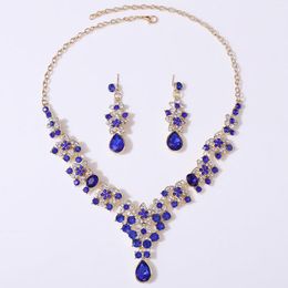 Necklace Earrings Set Bridal Colorful Rhinestones Necklaces Crystal Charm Choker For Bridesmaid Wedding Masquerade