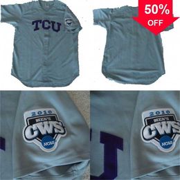 Xflsp GlaMit TCU Horned Frogs 2010 CWS College Sewn Baseball Jersey 100% Stitched Custom Baseball Jerseys Any Name Any Number S-XXXL