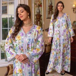 Ethnic Clothing Muslim Women Print Flower Maxi Dress Eid Dubai Abaya Turkey Kaftan Loose Islamic Arabic Robe Party Dresses Caftan