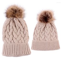 Berets The Head-Knit Cap For Parents And Children Wool Ball Autumn Winter