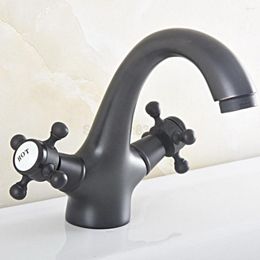 Bathroom Sink Faucets Dual Handle Vessel Mixer Taps Deck Mounted And Cold Water Basin Faucet Single Hole Black Bronze Tsf826