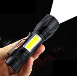 Mini LED Flashlight Q5 Tactical Flashlight with Side COB Light Powerful Camping Torch Lamp USB Rechargeable Flashlight with 18650 Battery