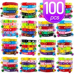 Leads Wholesale 100pcs Cat Collar with Bell Safety Leads for Pets Collar Puppy Kitten Small Dog Collar Adjustable Buckle Accessories
