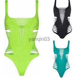 Women's Swimwear 2023 New Women 1 Piece Swimsuit Hollow out Bathing Suit Ladies Sexy Cutout Swimwear Solid Color High Cut Swimwear Beachwear Ins J230603