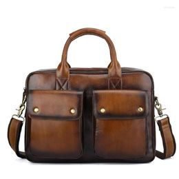 Briefcases Luxury Cow Genuine Leather Business Men's Briefcase Male Shoulder Bag Real Vintage Messenger Tote Computer